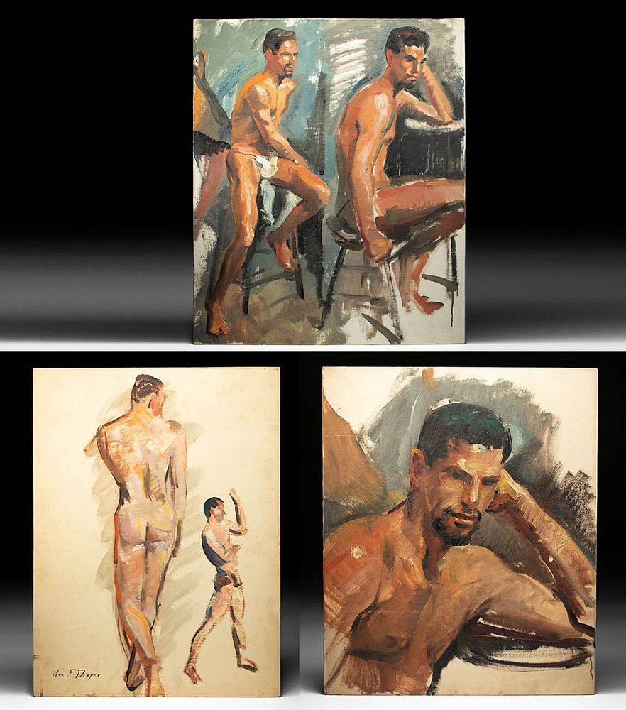 Appraisal: Draper Paintings - Male Nude Studies First Time At Auction