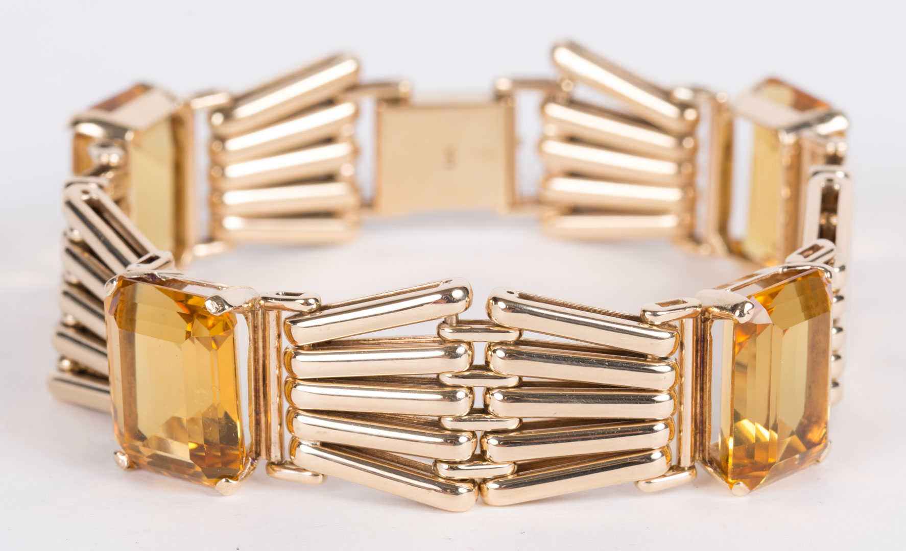 Appraisal: A Retro Citrine Gold Bracelet K yellow gold with large