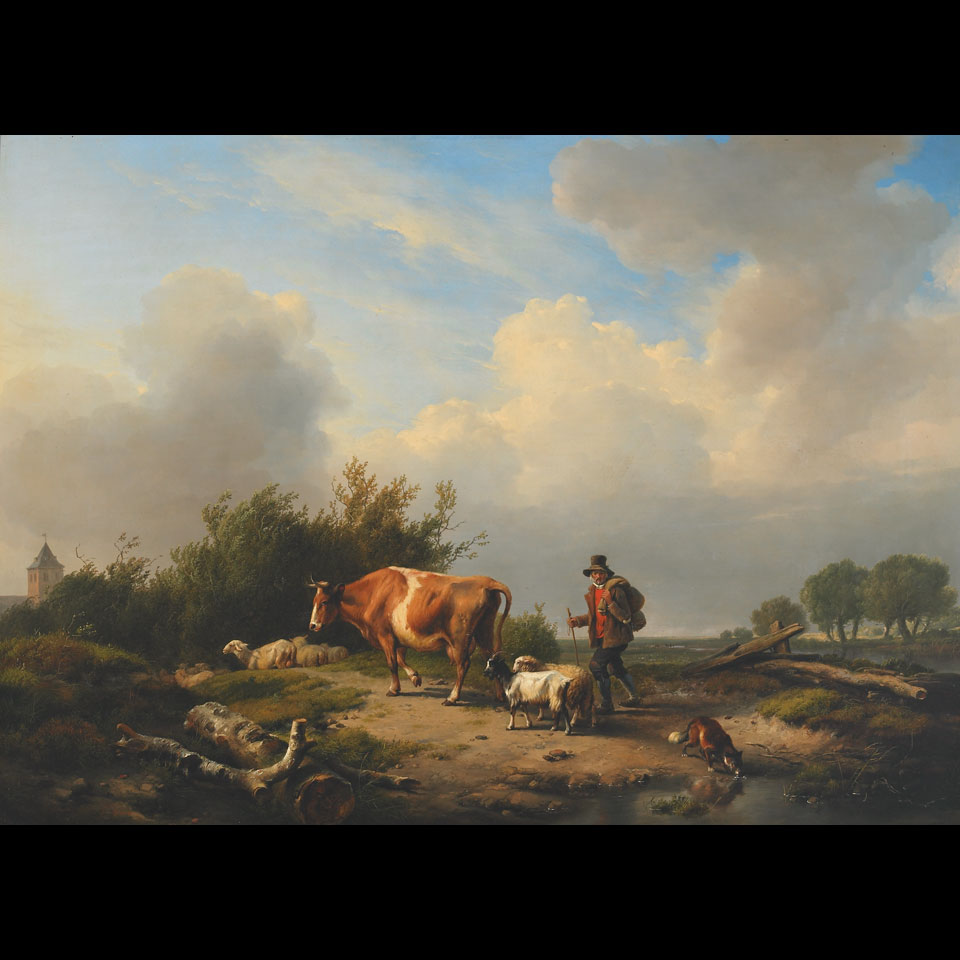 Appraisal: Eugene Verboeckhoven - Belgian HERDSMAN WITH SHEEP GOAT AND COW