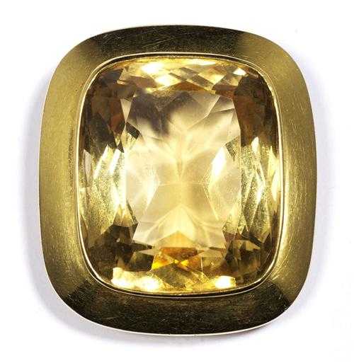 Appraisal: CITRINE AND GOLD PENDANT ca Yellow gold Decorative large pendant