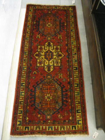 Appraisal: Heriz Persian Handmade Runner trio of fine geometric medallions deep