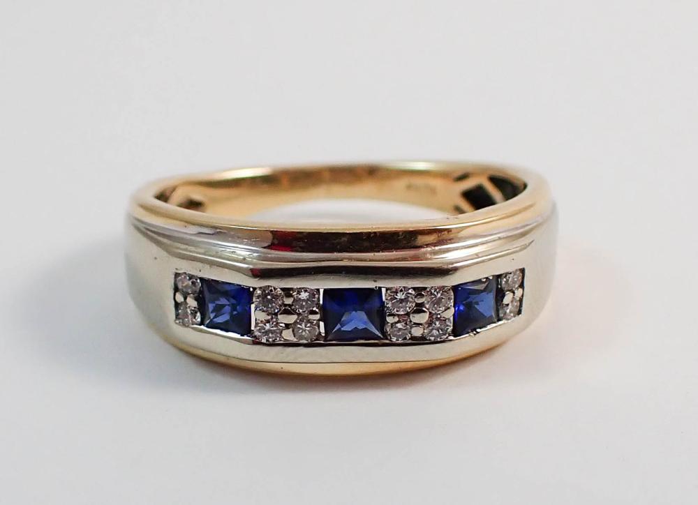 Appraisal: MAN'S SAPPHIRE DIAMOND AND TWO-TONE GOLD RING The k white