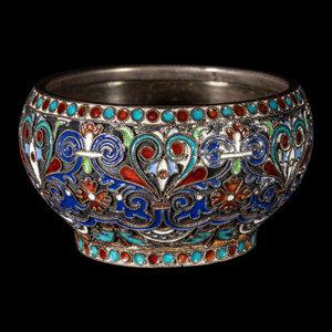 Appraisal: A Russian Enameled Silver Bowl Mark of Ivan Sazikov Moscow