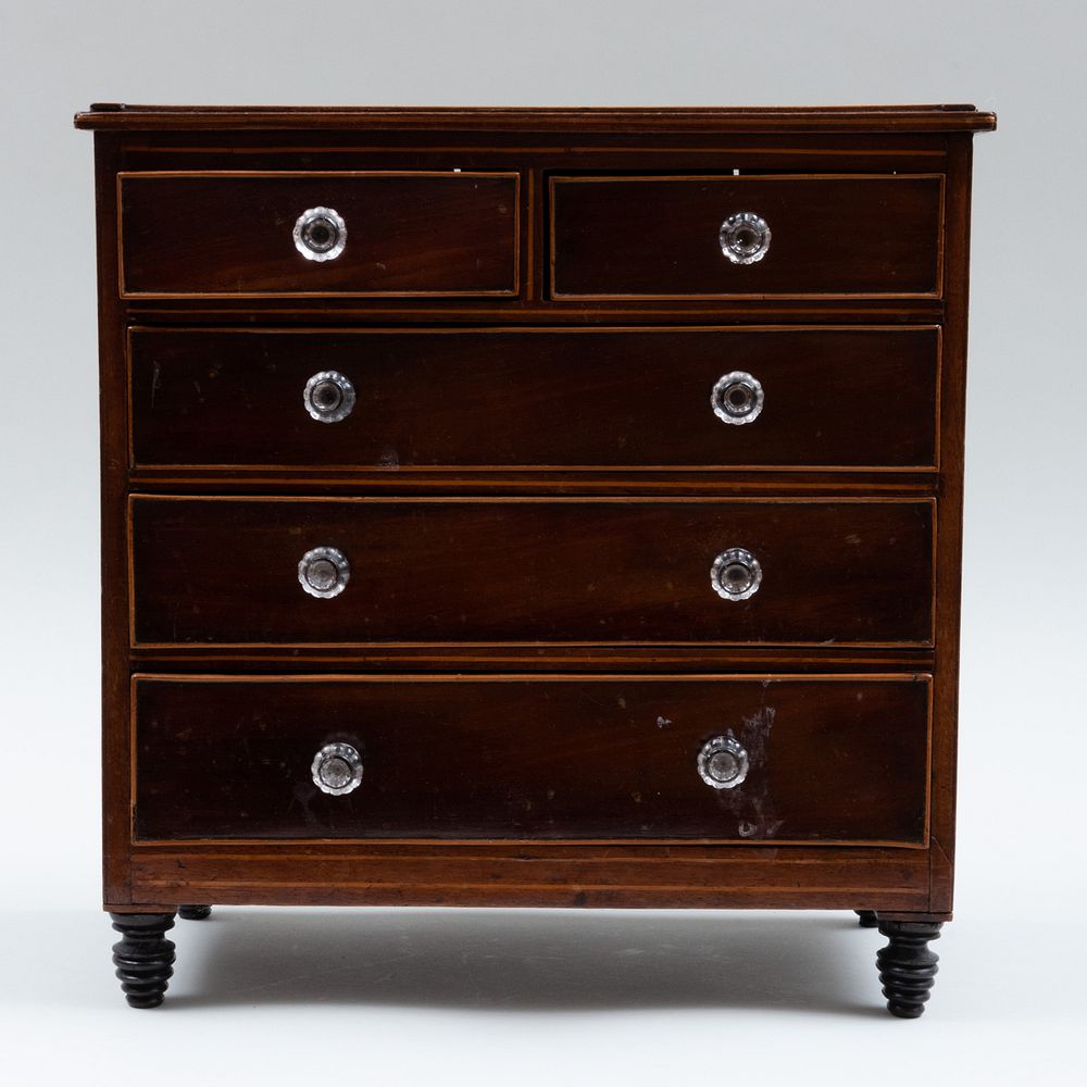 Appraisal: Miniature Victorian Inlaid Mahogany Chest of Drawers x x in