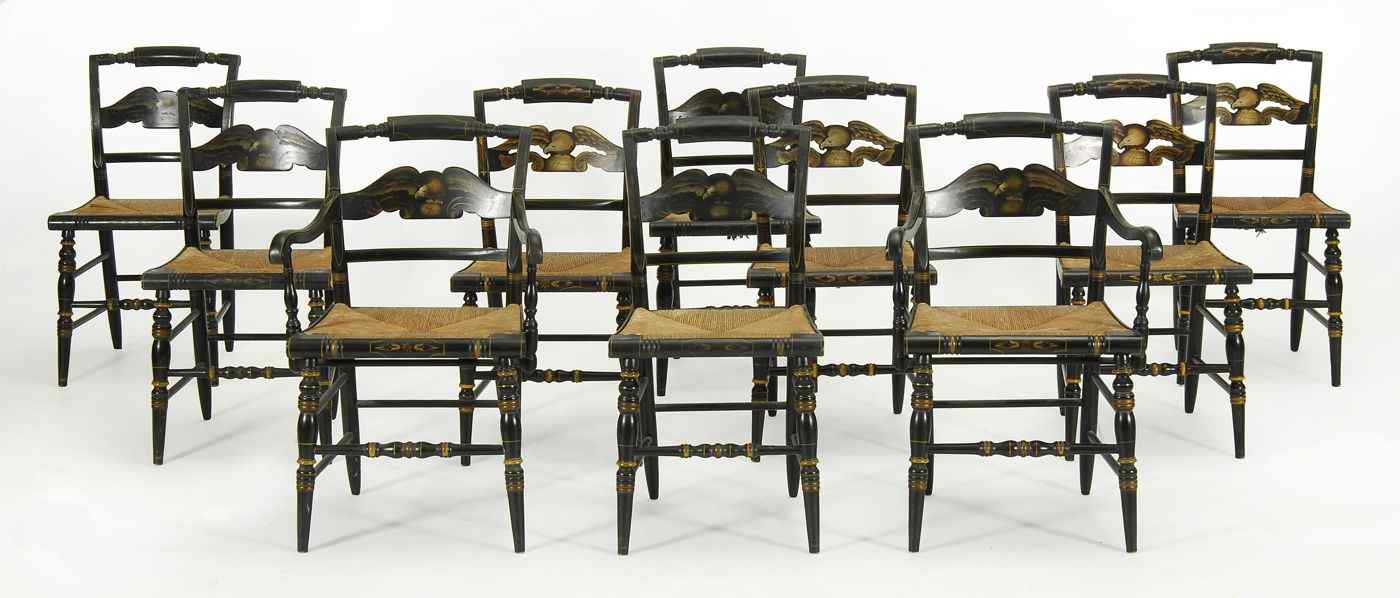 Appraisal: ASSEMBLED SET OF TEN HITCHCOCK PILLOWBACK CHAIRSWith eagle-form splats and