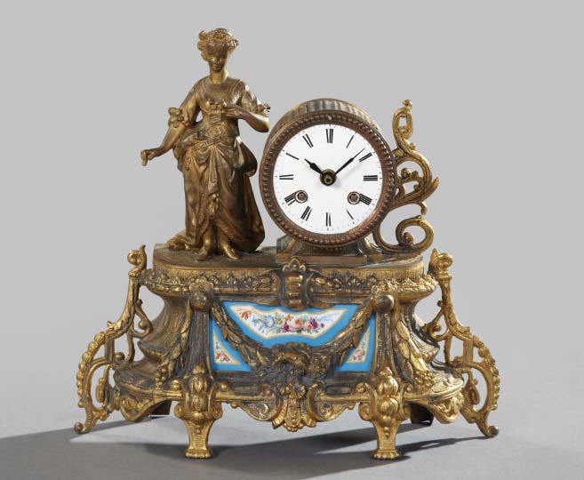 Appraisal: Napoleon III Porcelain-Set Spelter Mantel Clock third quarter th century