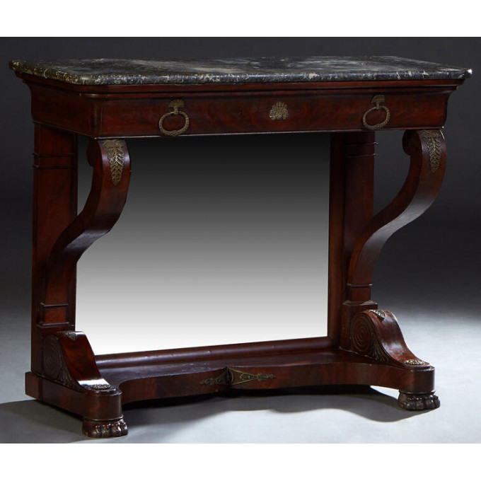 Appraisal: French Empire Style Carved Cherry Marble Top Pier Table c