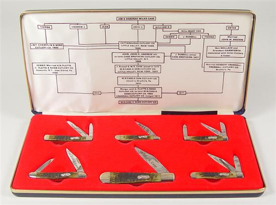 Appraisal: Case Family Tree Commemorative Knife Set Set of six green