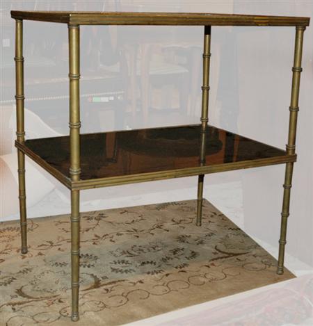 Appraisal: Regency Style Faux Bamboo and Metal Two-Tier Table Estimate nbsp