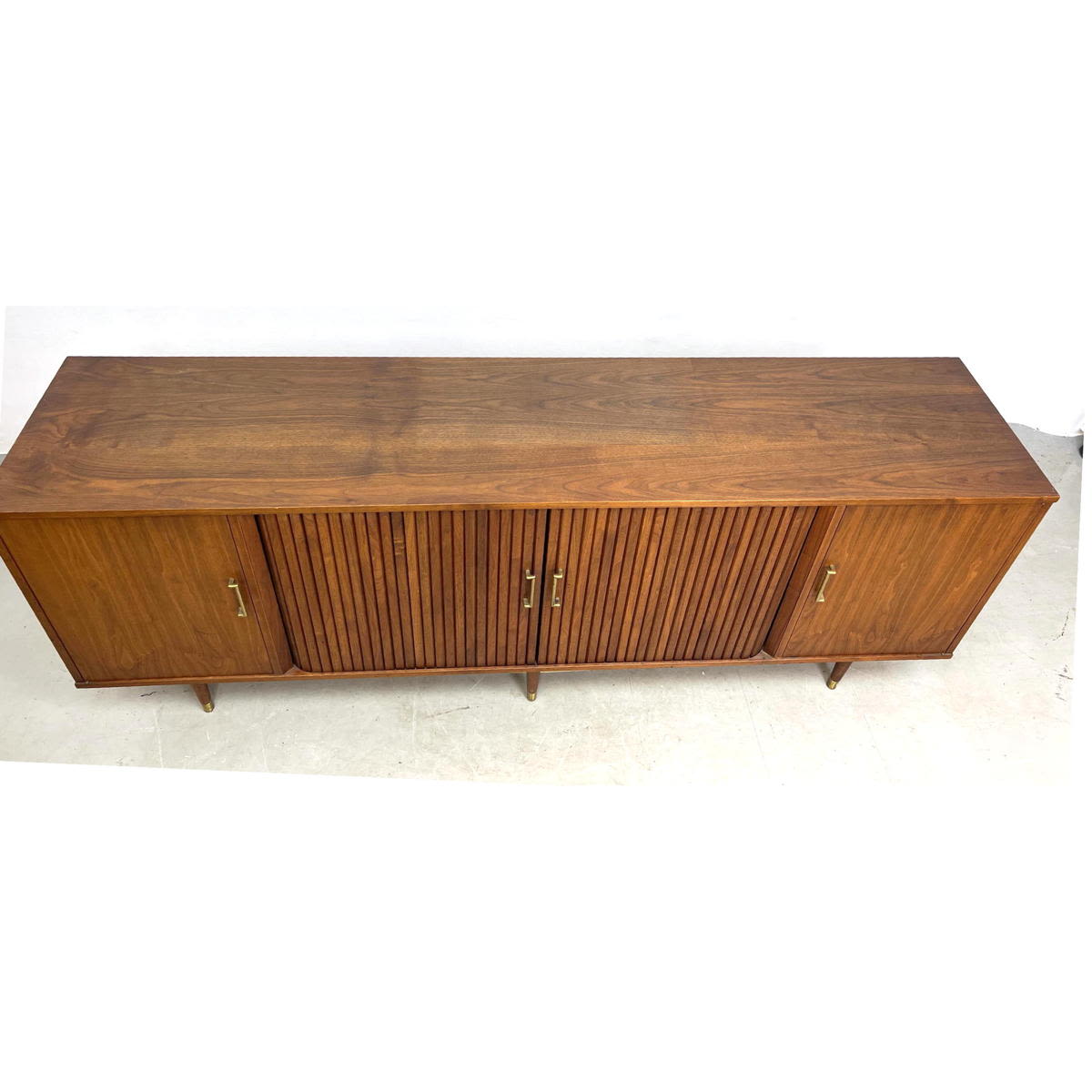 Appraisal: American Modern Walnut Credenza Sideboard Credenza has solid and slat