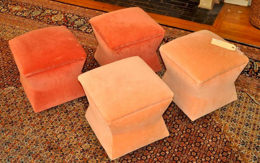 Appraisal: Two Pair Matching Geometric Upholstered Stools the pairs in slightly