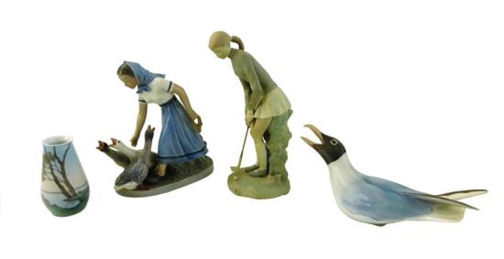 Appraisal: Four ceramic pieces including a Lladro lady golfer bisque h