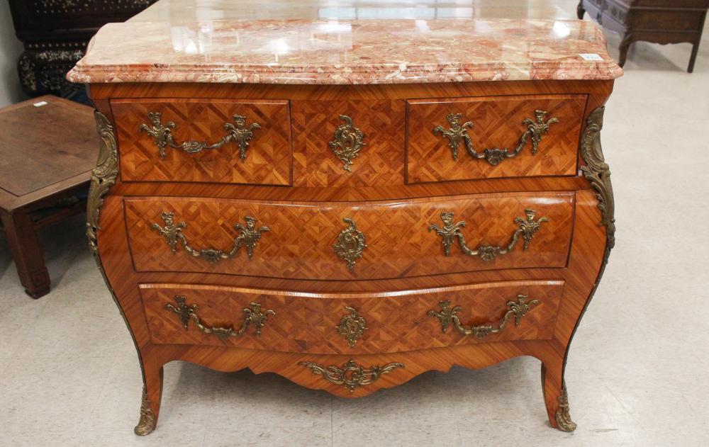 Appraisal: LOUIS XV STYLE MARBLE-TOP BOMBE COMMODE Italian made late th