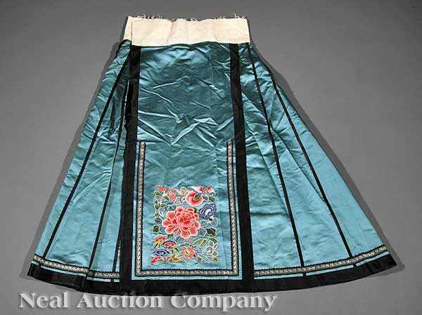 Appraisal: A Chinese Embroidered Silk Skirt late th c the teal