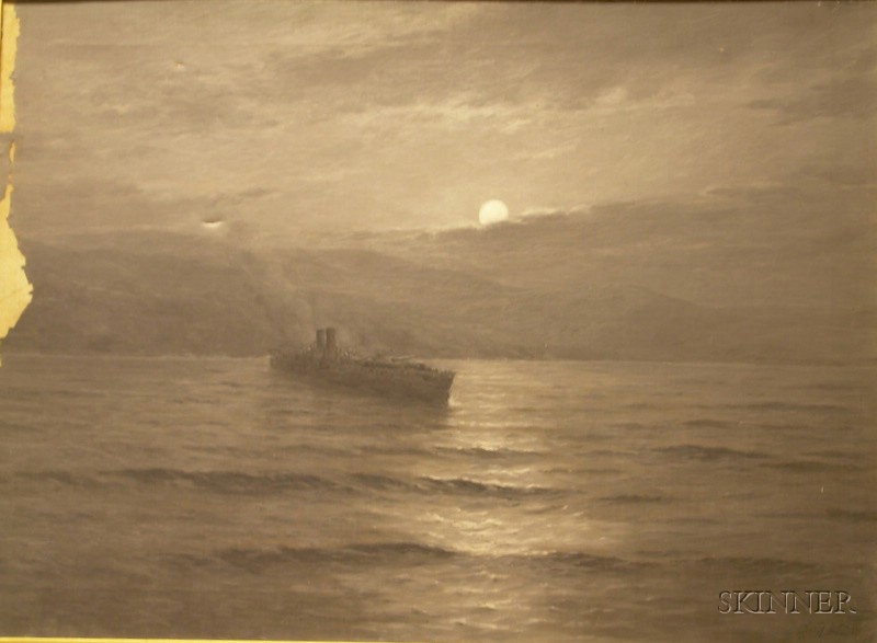 Appraisal: Framed Oil on Canvas Engrisaille Moonlit Marine Scene inscribed Charles