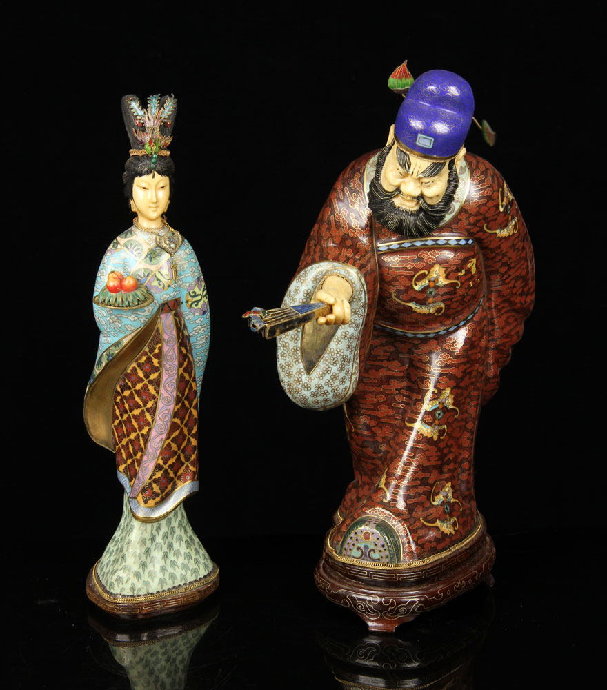 Appraisal: - Pr Chinese Figures Cloisonn over Brass Pair of Chinese