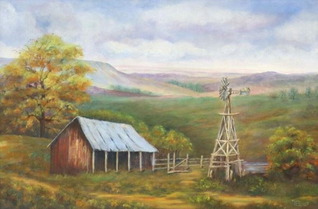 Appraisal: Framed oil on canvas board painting Landscape with Barn and