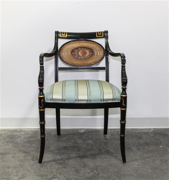 Appraisal: Sale Lot A Regency Style Ebonized Parcel-Gilt Open Armchair th