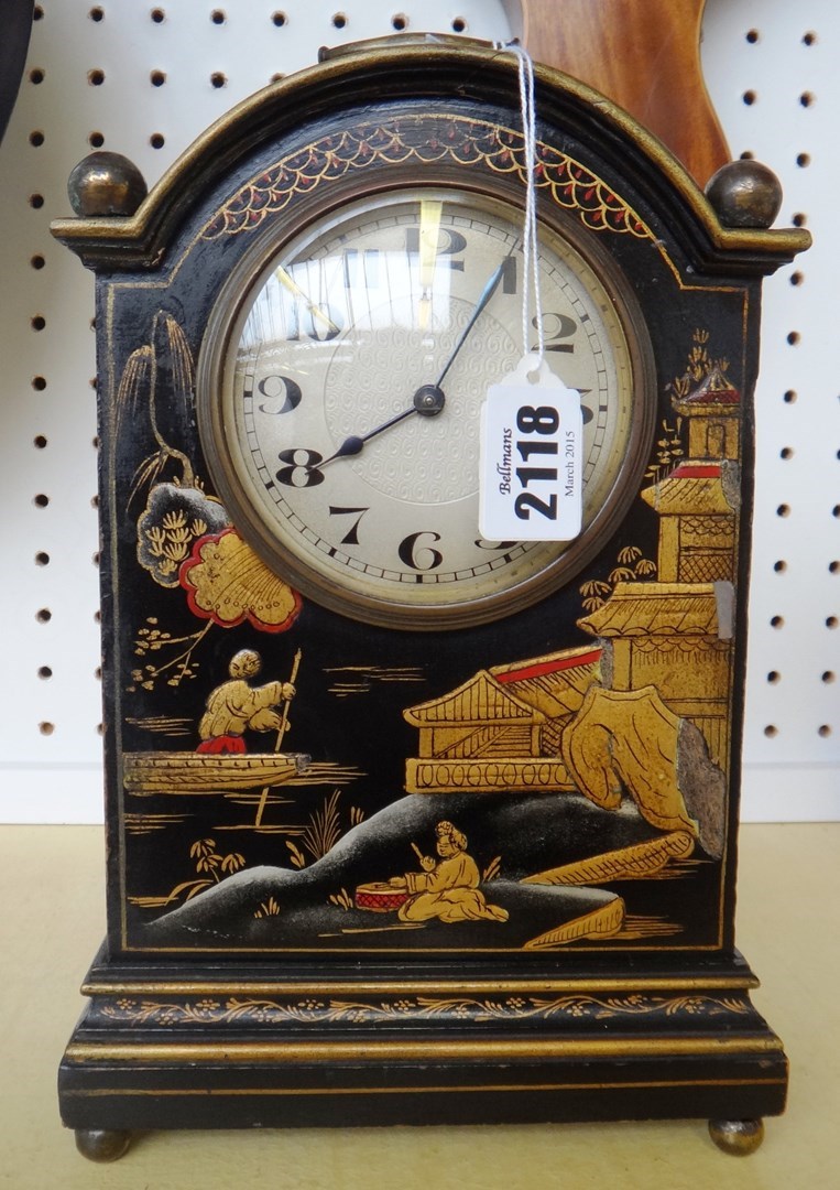 Appraisal: A chinoiserie decorated mantel clock early th century decorated with