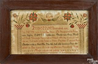 Appraisal: Southeastern Pennsylvania ink and watercolor house blessing fraktur early th