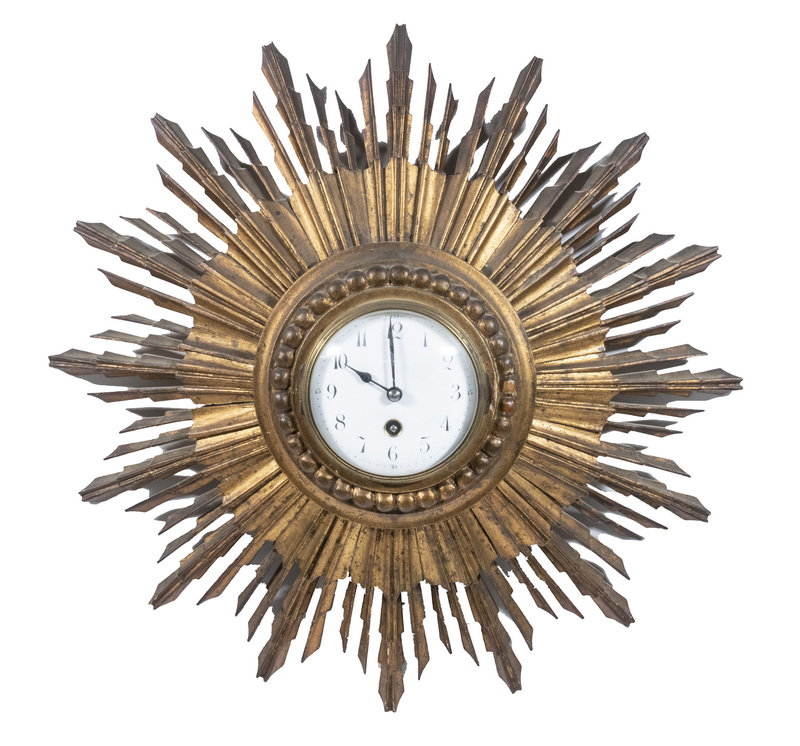 Appraisal: JAPY FRERES SUNBURST WALL CLOCK French Gilt Wood Sunburst Wall