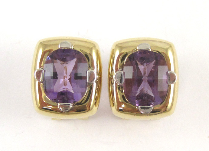 Appraisal: PAIR OF AMETHYST AND YELLOW GOLD EARRINGS each k gold