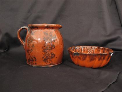 Appraisal: Glazed redware jug and mold D in