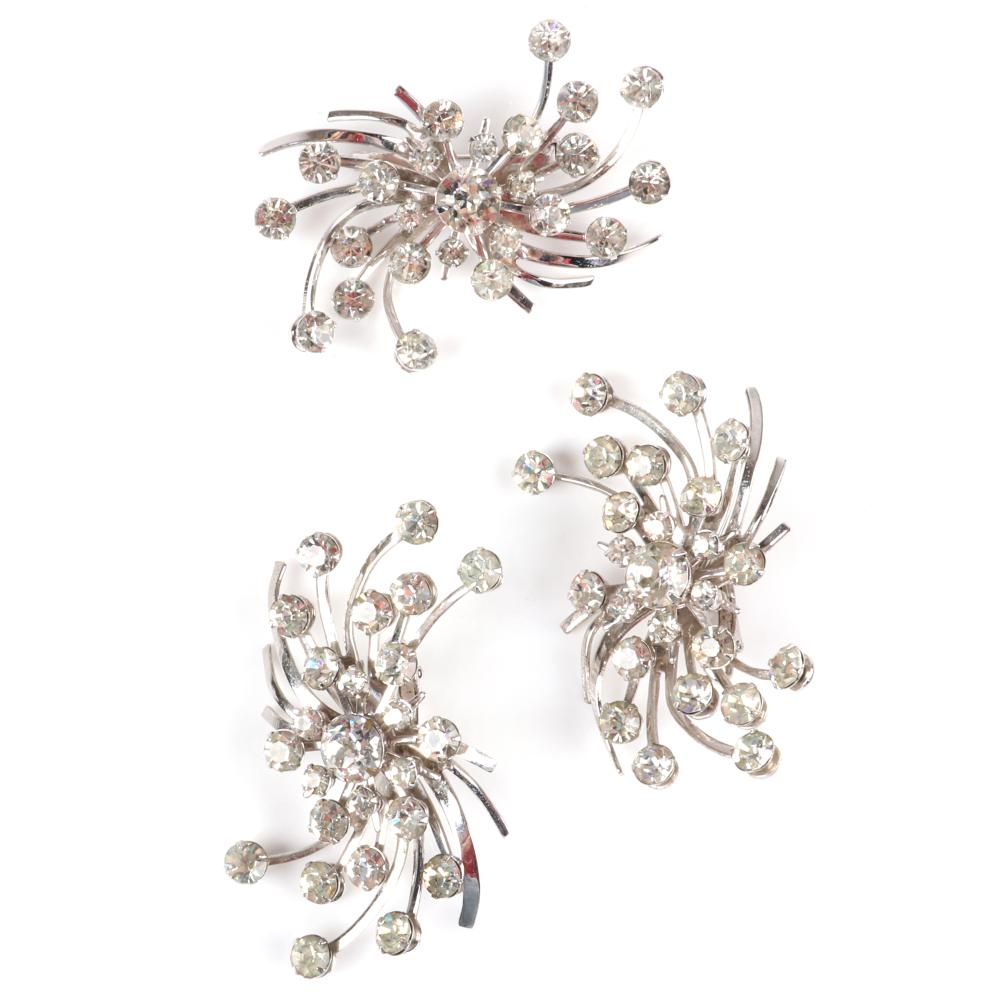 Appraisal: EISENBERG DEMIPARURE STARBURST PIN BROOCH AND EARRING SET WITH SPIRALING