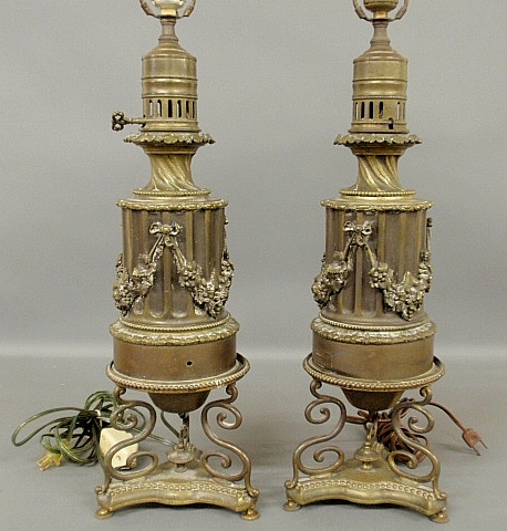 Appraisal: - Pair of French fluid lamps late th c signed