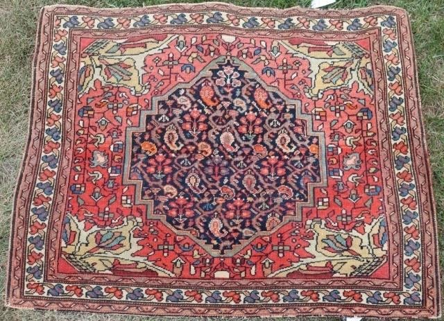 Appraisal: CA PERSIAN MAT OVERALL FLORAL AND GEOMETRICDESIGN SHOWS SLIGHT WEAR