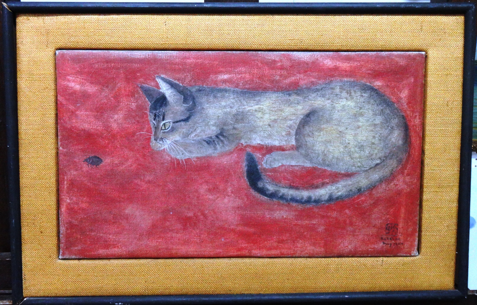 Appraisal: Fumiko Matsuda th century Cat watching a beetle oil on