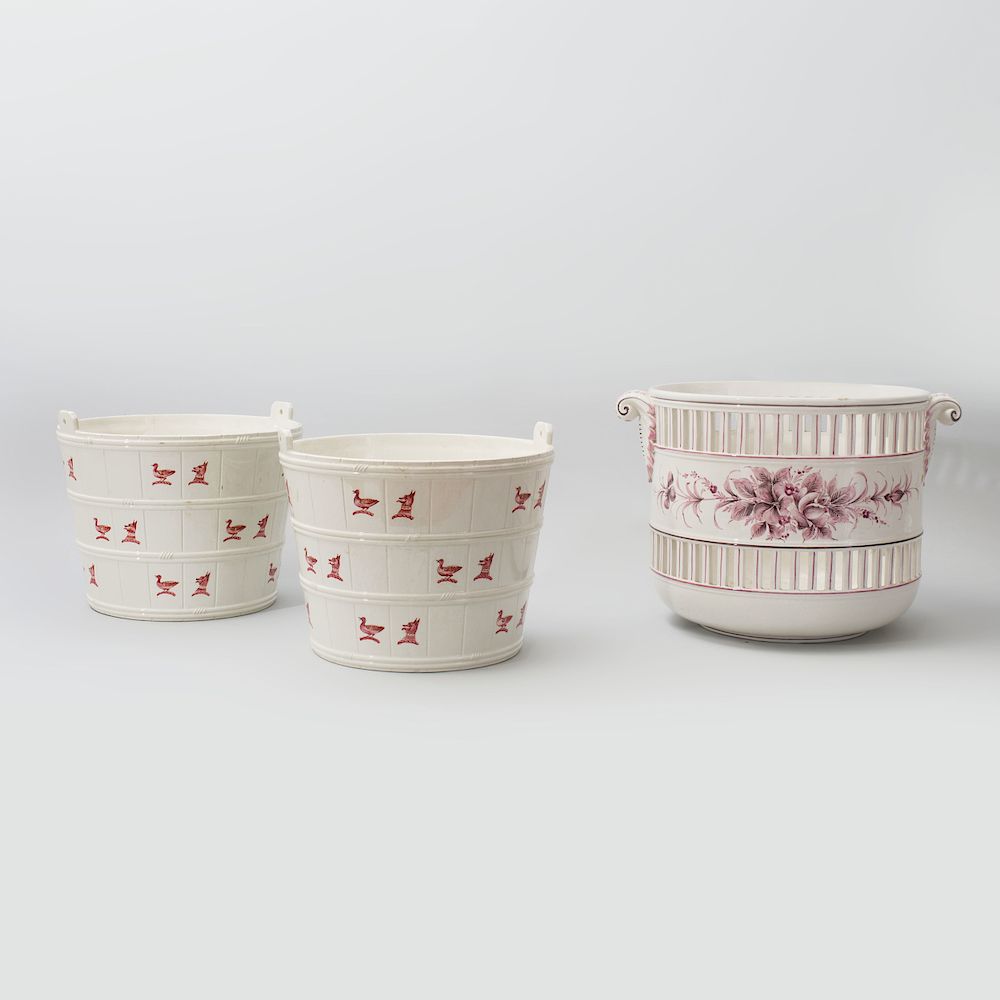 Appraisal: Pair of Italian Porcelain Buckets Decarato a Mano Together with