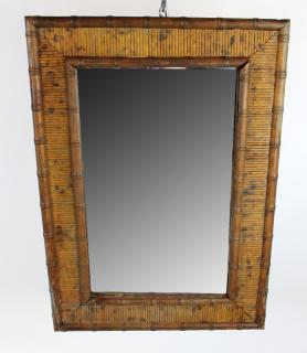 Appraisal: Antique bamboo framed mirror Antique bamboo framed mirror h x