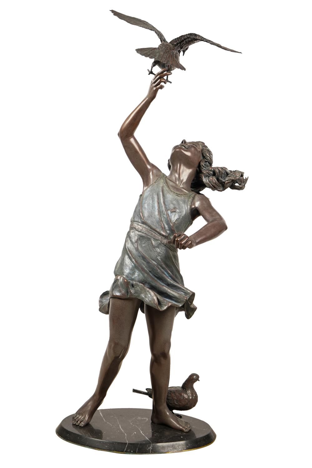 Appraisal: JERRY JOSLIN GIRL WITH BIRDbronze on a marble plinth signed