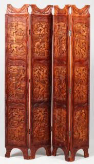 Appraisal: AFRICAN CARVED TEAKWOOD SCREEN AFRICAN CARVED TEAKWOOD SCREEN H Having