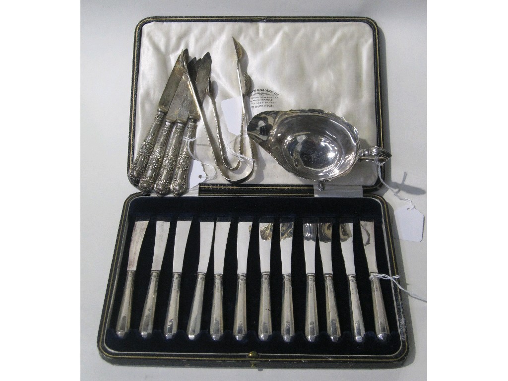 Appraisal: Lot comprising cased set of silver handled knives four loose