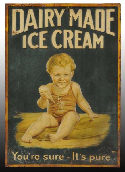 Appraisal: Embossed Tin Dairy Made Ice Cream Sign Description s to