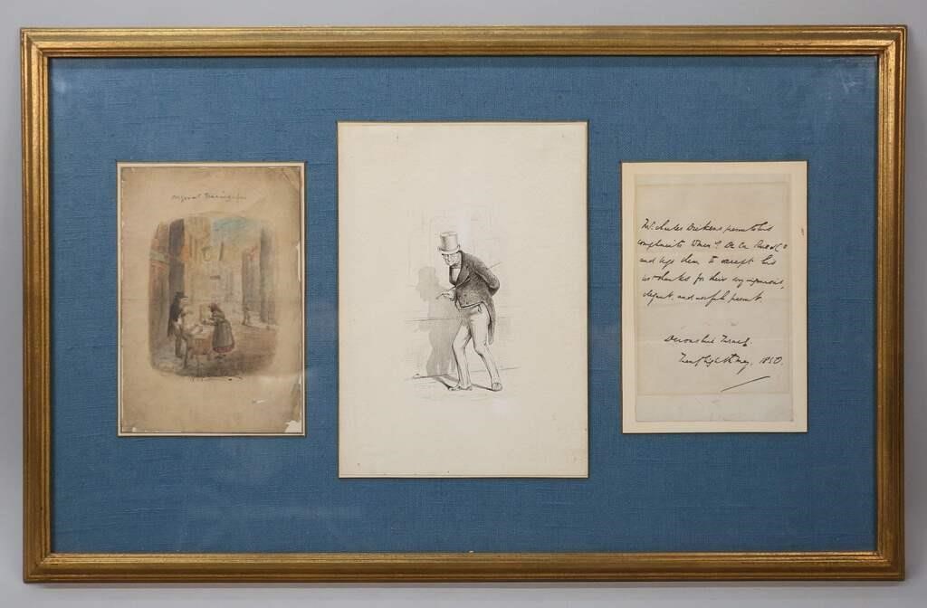 Appraisal: Framed Charles Dickens display including George Cruikshank original tracing in