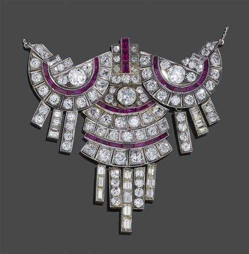 Appraisal: DIAMOND AND RUBY NECKLACE ca White gold and silver Fancy