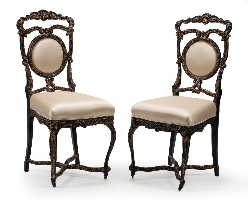 Appraisal: Pair of Beaux Arts-Style Ebonized and Parcel Gilt Side Chairs