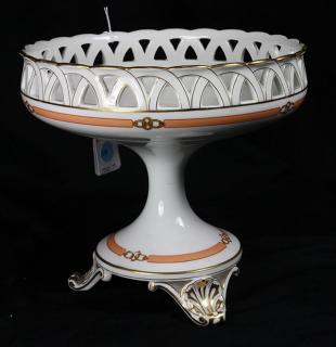 Appraisal: Continental hand painted porcelain compote having a reticulated rim with