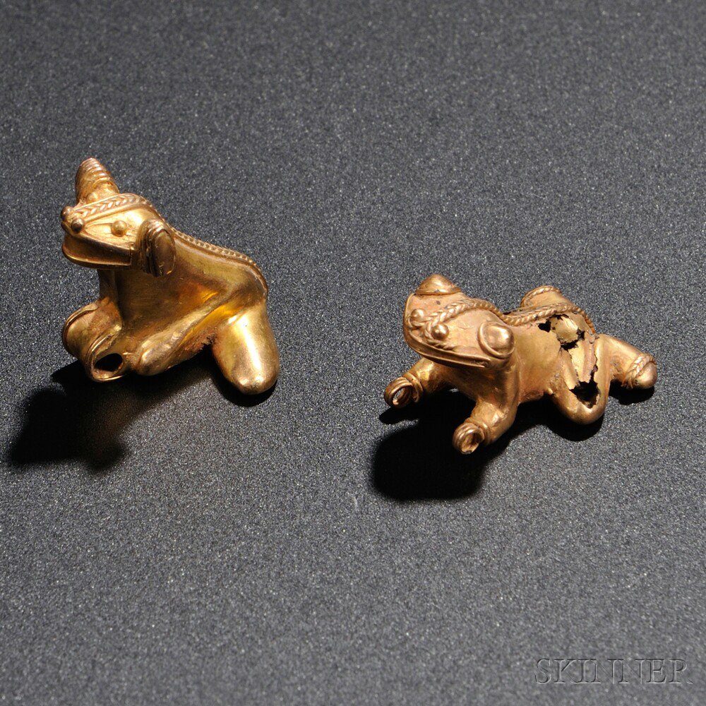 Appraisal: Two Central American Pre-Columbian Gold Frog Pendants lg to in