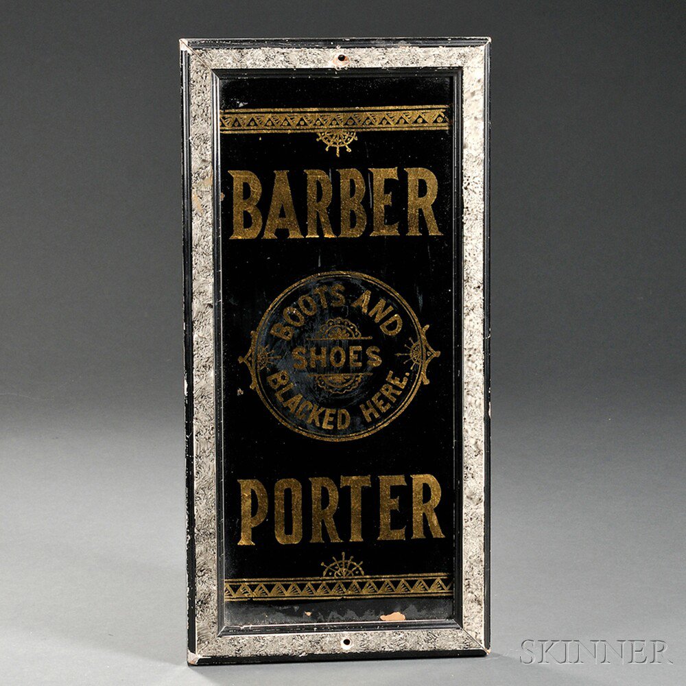 Appraisal: Reverse-painted and Gilt Glass BARBER PORTER Trade Sign America late