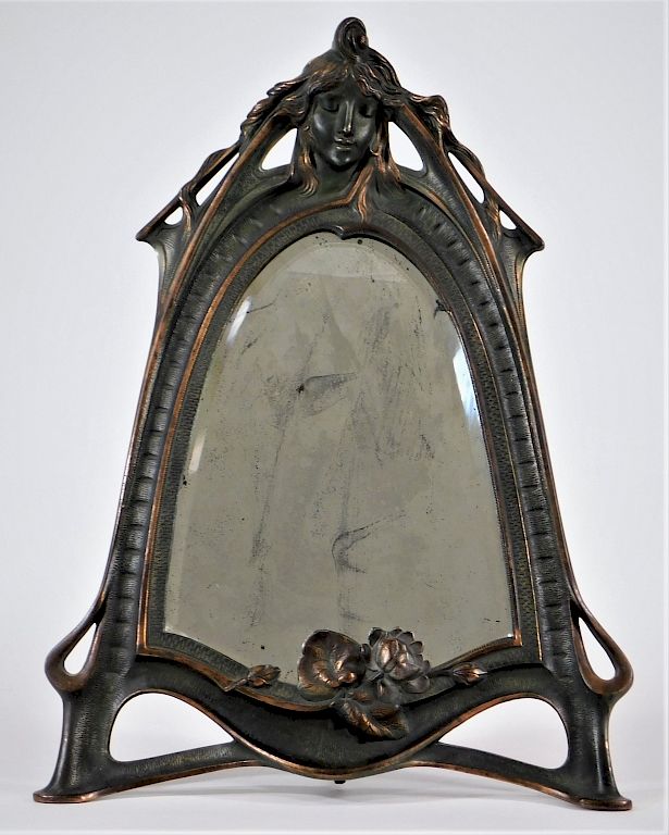 Appraisal: Art Nouveau Patinated Cast Iron Vanity Mirror United States Early