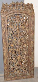 Appraisal: Carved Indonesian door panel with figures x Carved Indonesian door