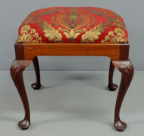 Appraisal: Queen Anne style mahogany stool with shell carved knees h