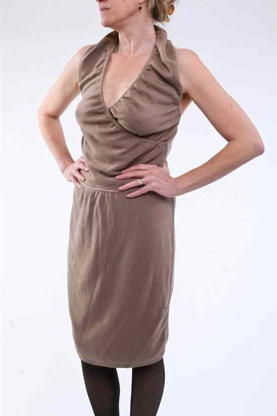 Appraisal: ALA A PARIS TAN KNIT HALTER DRESS Size medium