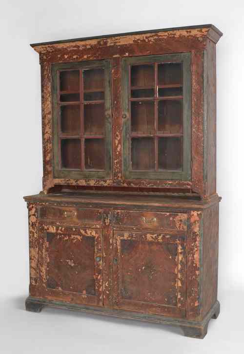 Appraisal: Pennsylvania painted poplar two-part Dutch cupboard ca h w