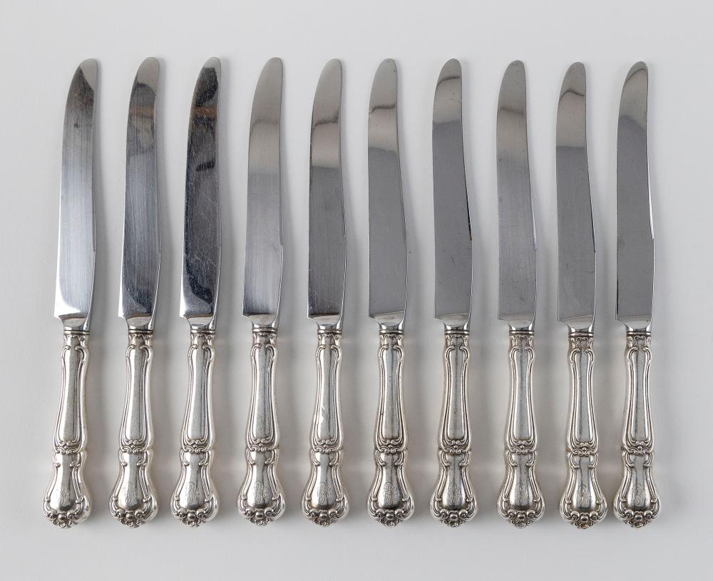 Appraisal: TEN GORHAM BUCKINGHAM KNIVES WITH STERLING SILVER HANDLESTEN GORHAM BUCKINGHAM