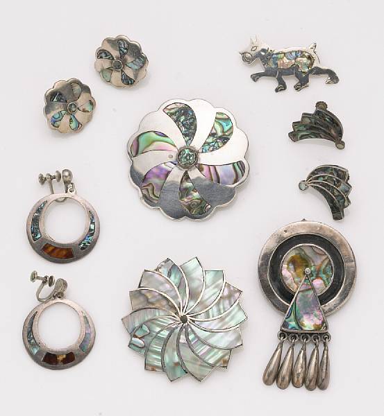 Appraisal: A collection of Mexican sterling silver silver and abalone jewelry